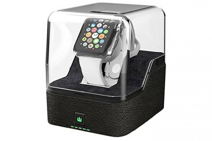 Zdjęcie przedstawia Apple Watch w czarno-przezroczystej obudowie