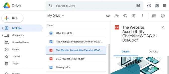 Un ecran de meniu pentru alegerea fișierului în Google Drive.