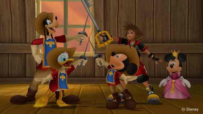 Sora, Mickey, Dingo et bien d'autres dans Kingdom Hearts 2.