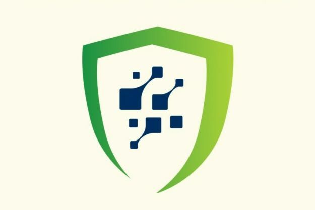 Das US Cyber ​​Trust Mark-Logo auf cremefarbenem Hintergrund.