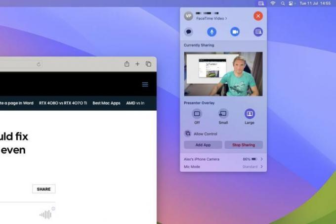 macOS Sonoma'daki sunucu modu, bir FaceTime görüntülü aramasında içeriği arkanıza alır.