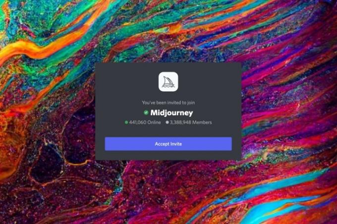 Midjourney's Discord სერვერის მოწვევის ეკრანი.