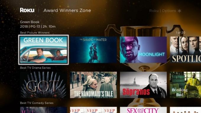 Zaslon menija Roku, ki prikazuje kategorijo filma.
