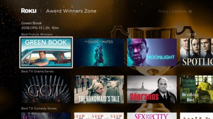 Roku menyskärm som visar en filmkategori.