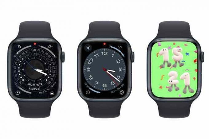 Három Apple Watch a Lunar, a Metropolitan és a Playtime óralappal.