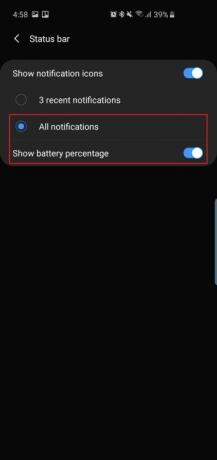 barra de status e bateria das configurações do samsung galaxy s10 plus s10e