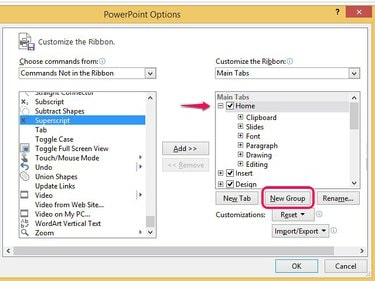 สร้างกลุ่มใหม่เพื่อเพิ่มลงในแถบเครื่องมือ PowerPoint