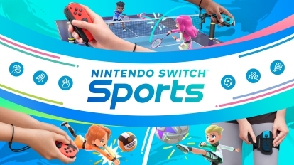 La key art di Nintendo Switch Sports mostra i Joy-Contro utilizzati per vari sport.
