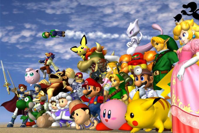 De volledige selectie vechters voor Super Smash Bros Melee.