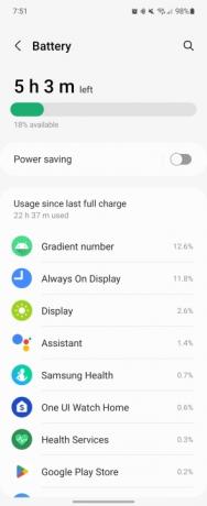 Captura de tela da duração da bateria do Galaxy Watch 5.