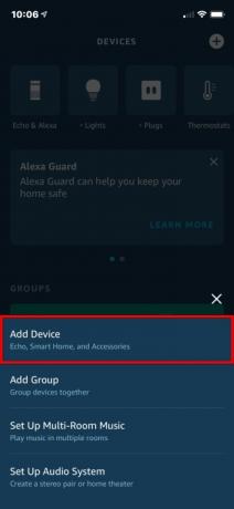 Amazon Alexa iPhone Lägg till enhetsmeny