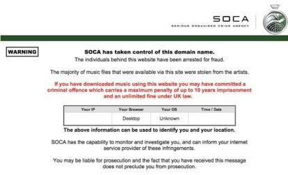 Aviso de remoção do site da SOCA