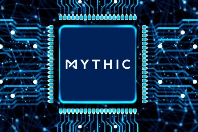 Logotipo Mythic Ai em um gráfico de chip.