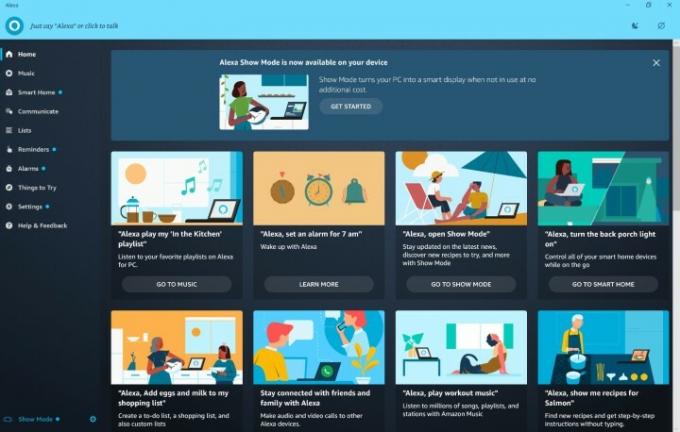 PC con pantalla de inicio de Alexa.
