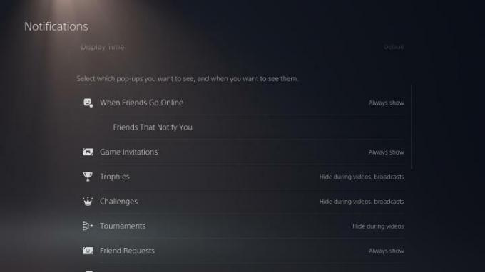 PS5:n ilmoitusasetukset-valikko