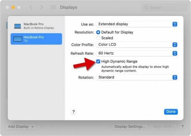 Използвайте системните предпочитания на MacOS, за да активирате HDR на външен монитор.
