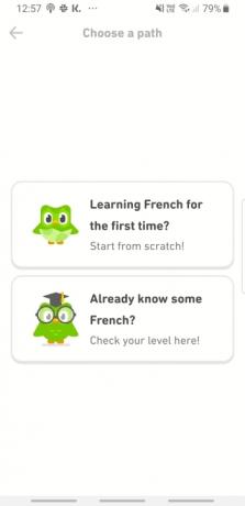 Screenshot vom Französischlernen in der Duolingo-App