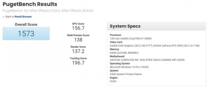 Core i9-12900K에 대한 Puget Systems 데이터베이스의 결과입니다.