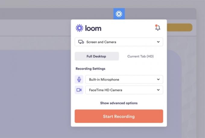 Loom-skjermopptakerfunksjon i Chrome-nettleserutvidelsen.
