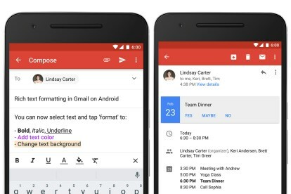 Gmail-opmaakopties Snelle RSVP Android-update Rich Text