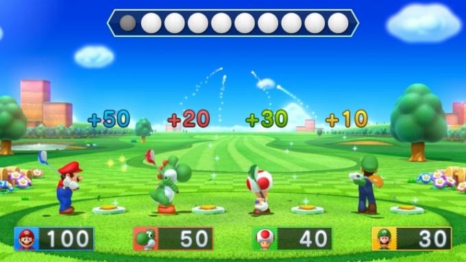 Mario et ses amis frappent des balles de golf.