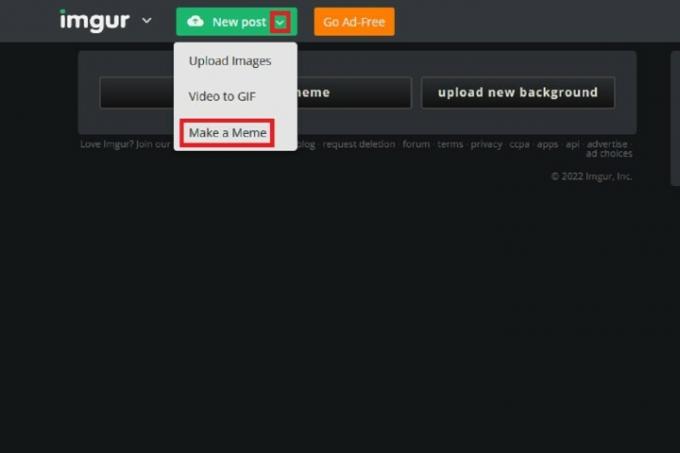 ตัวเลือกเมนู Make a Meme ของ Imgur Meme Generator บนเว็บไซต์