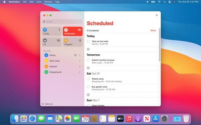 Aplikacja Przypomnienia firmy Apple w systemie MacOS Big Sur