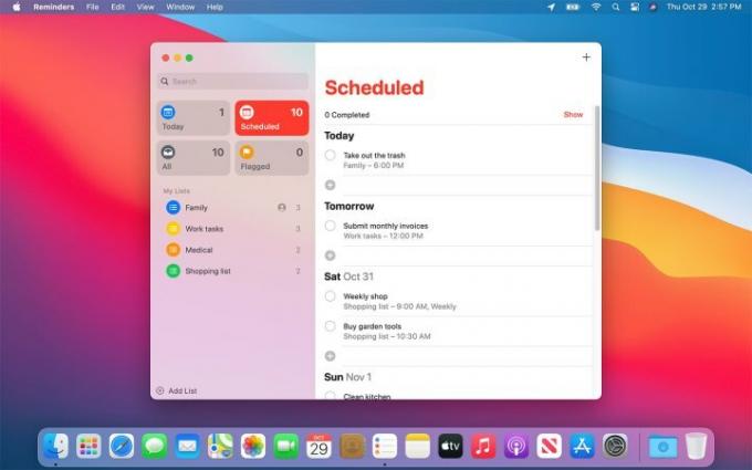 Apple-ის Reminders აპი MacOS Big Sur-ში