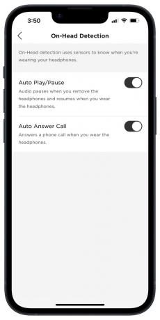 „Bose Music“ programa „iOS“: nusidėvėjimo jutiklio parinktys.