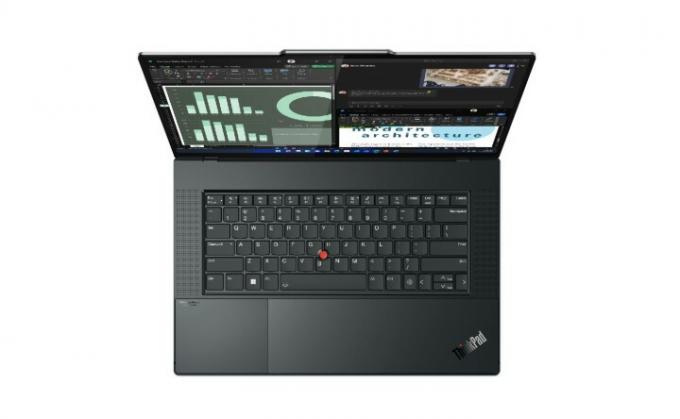 מבט אווירי של מחשב נייד Lenovo ThinkPad Z16. 