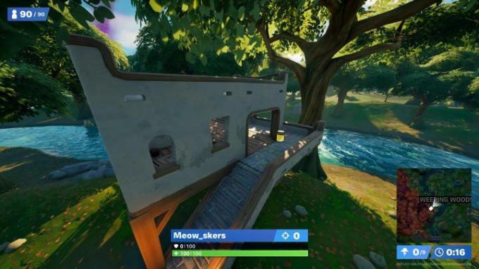 Ubicación de la botella de color del puente Weeping Woods en Fortnite. 