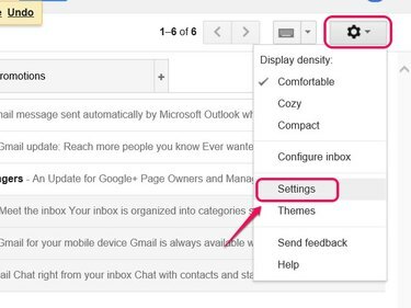 شريط أدوات إعدادات Gmail.