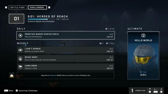 Layar tantangan battle pass Halo Infinite.