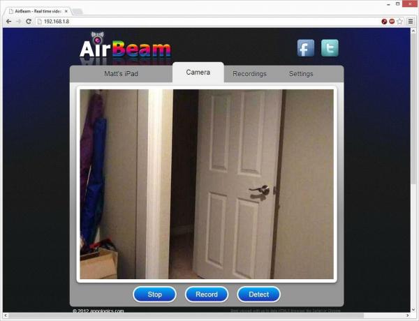 iOS drošības kameru Air Beam Browser