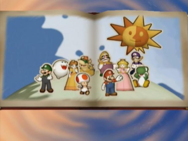 Mario et ses amis dans un livre d'images.