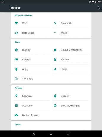Google-Nexus-9-Ustawienia zrzutu ekranu