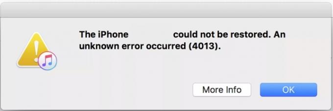 Mensagem de erro 4013 do iPhone