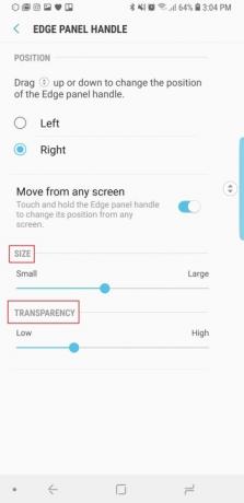 Einstellungen für die Transparenz des Randpanels beim Samsung Galaxy Note 9