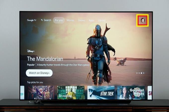 Значок профиля на Google TV.