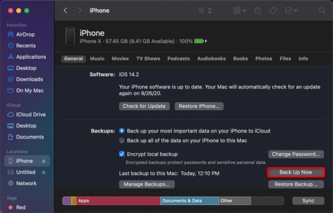 MacOS Copia de seguridad del iPhone ahora