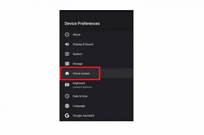 Ρυθμίσεις αρχικής οθόνης Android TV.