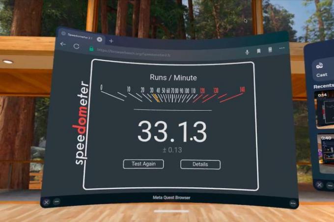 Aquí está la puntuación de Meta Quest Pro en el velocímetro 2.0 de BrowserBench.