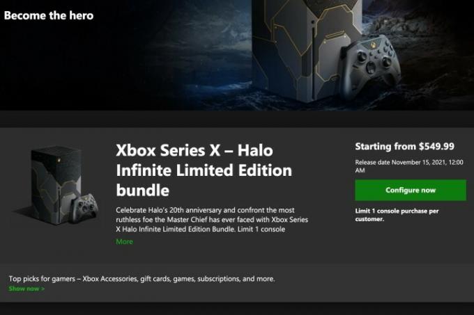 Le bouton de configuration pour acheter un pack Xbox Series X Halo Infinite Limited Edition.