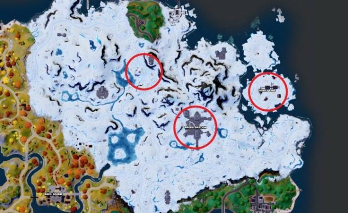 Mapa poszukiwania gigantycznych śnieżek w Fortnite.