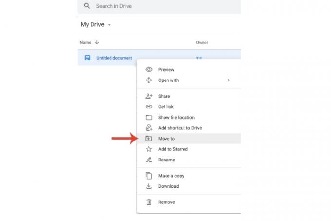 ตัวเลือกย้ายไปยังใน Google Drive เมื่อคลิกขวาที่ไฟล์