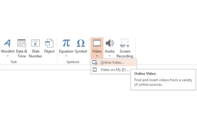 Microsoft PowerPoint のオンライン ビデオ ボタン。