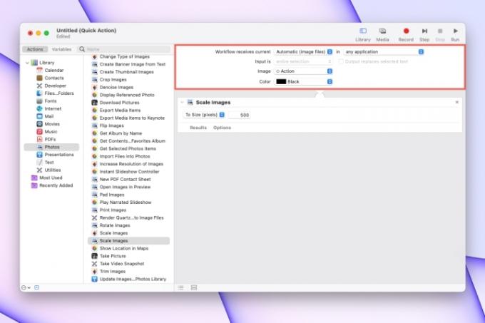 So verwenden Sie Schnellaktionen im Mac Automator – Aktionsdetails