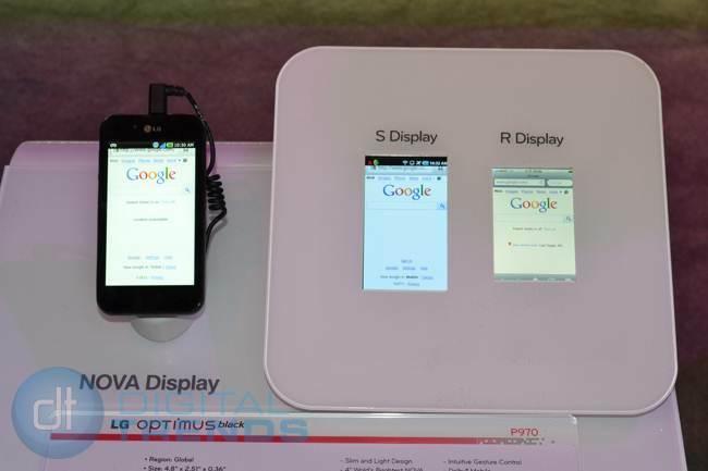 LG Optimus Black、Galaxy S、Retina の画面比較