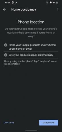 Možnosti polohy Google Home Phone.
