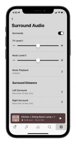 Sonos Ray -surroundkaiuttimien asetusnäyttö Sonos-sovelluksessa.